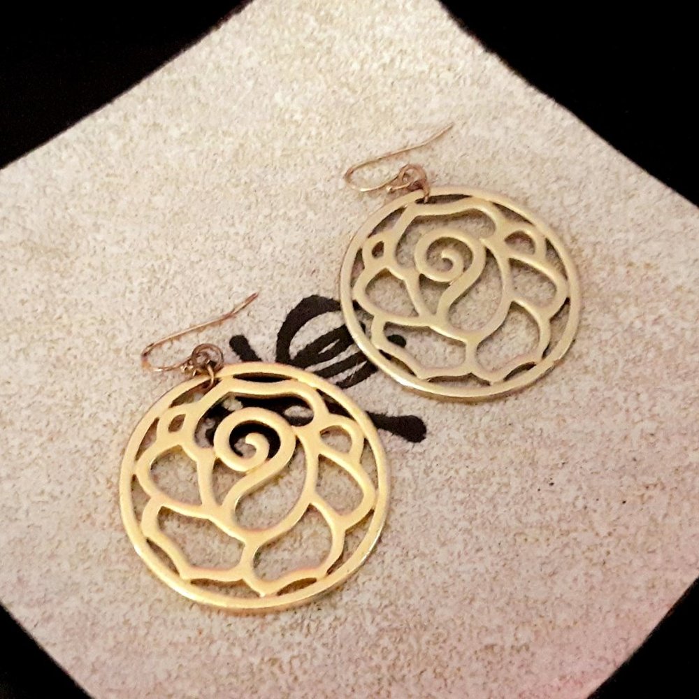 Beautiful Round Gold Floral Earrings BOGO 50% Off!